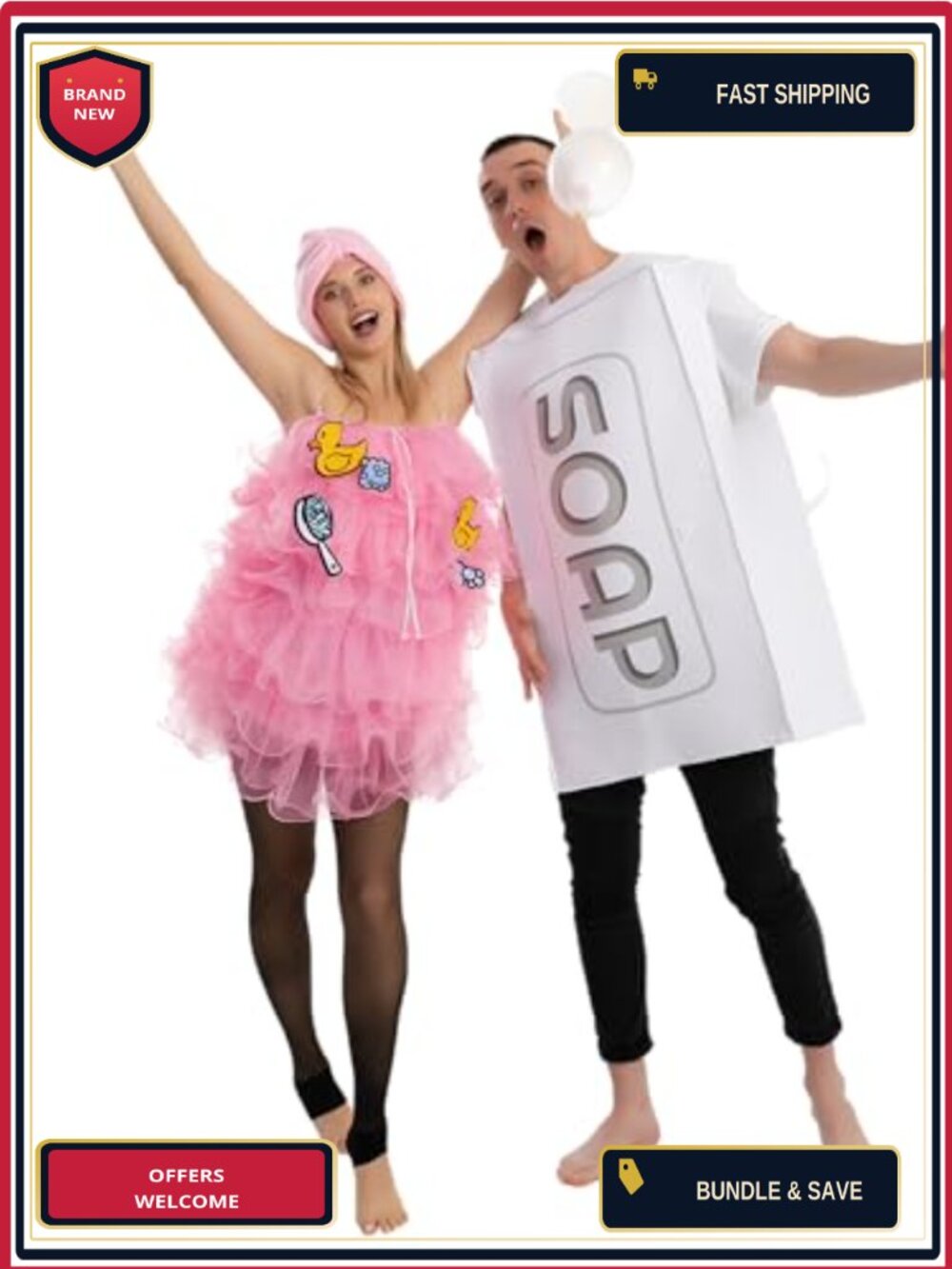 Soap and Loofah Adult Halloween Costume Jumpsuit Set